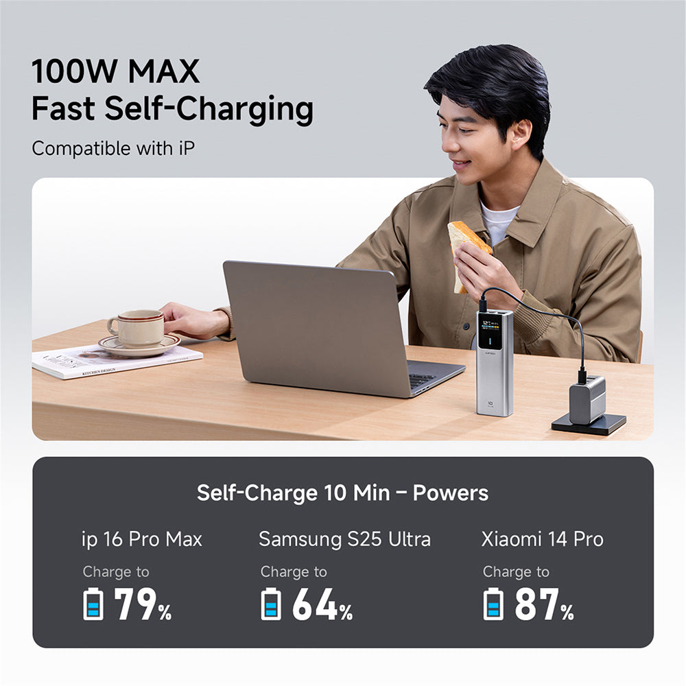 Externá batéria Cuktech PB150P, 15000mAh, 120W, QC + PD, 1 x USB-A - 2 x USB-C, Sivá CKPB150POSGR