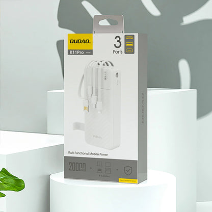 Externá batéria Dudao K11 Pro, 20000mAh, 10W, 1 x Lightning - 1 x microUSB - 1 x USB-A - 1 x USB-C, Biela
