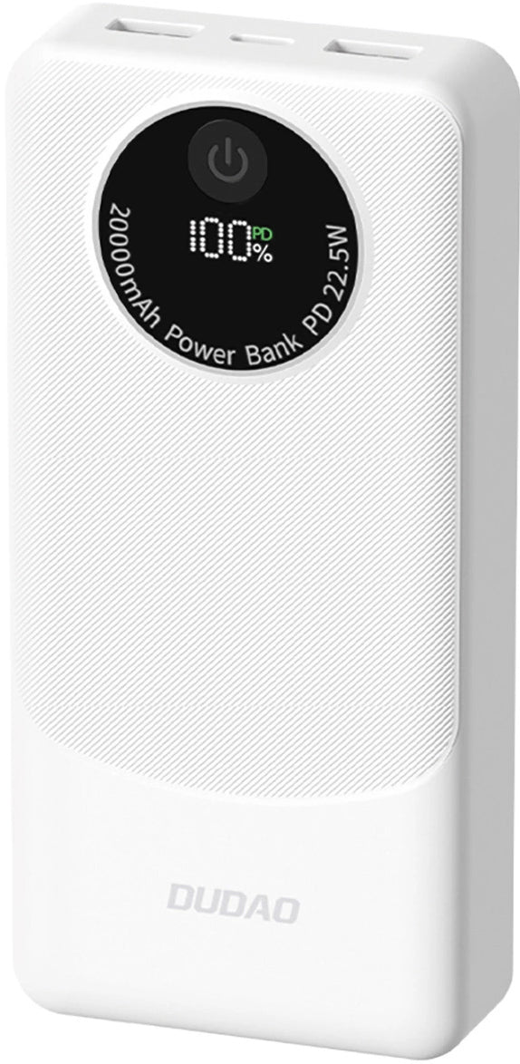 Externá batéria Dudao K12Pro, 20000mAh, 22.5W, QC + PD, 1 x USB-C - 2 x USB-A, Biela