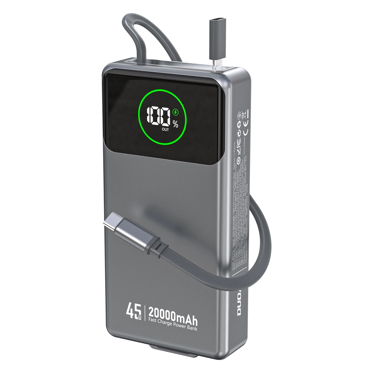Externá batéria Dudao K31 Pro, 20000mAh, 45W, QC + PD, 1 x USB-A - 2 x USB-C, Sivá