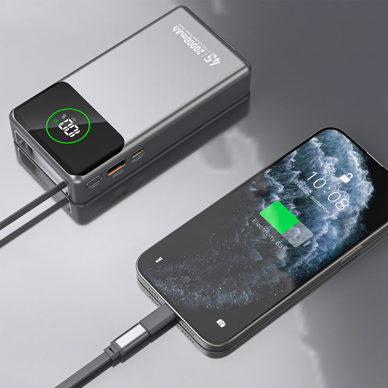 Externá batéria Dudao K31 Pro, 20000mAh, 45W, QC + PD, 1 x USB-A - 2 x USB-C, Sivá