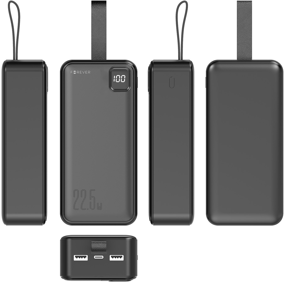 Externá batéria Forever TB-300XL, 30000 mAh, 22,5 W, QC + PD, 1 × USB-C – 2 × USB-A, čierna