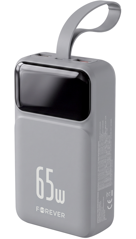Externá batéria Forever Vibe-TB65, 20000mAh, 65W, QC + PD, 2 x USB-A - 2 x USB-C, Sivá