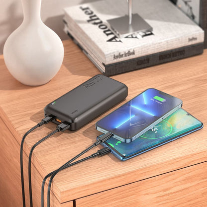 Externá batéria HOCO J101A, 20000mAh, 22,5W, QC + PD, 1 x USB-C - 2 x USB-A, čierna