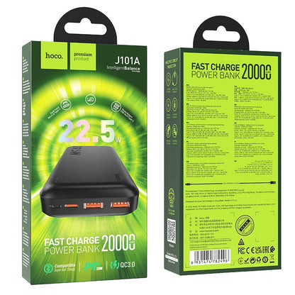 Externá batéria HOCO J101A, 20000mAh, 22,5W, QC + PD, 1 x USB-C - 2 x USB-A, čierna