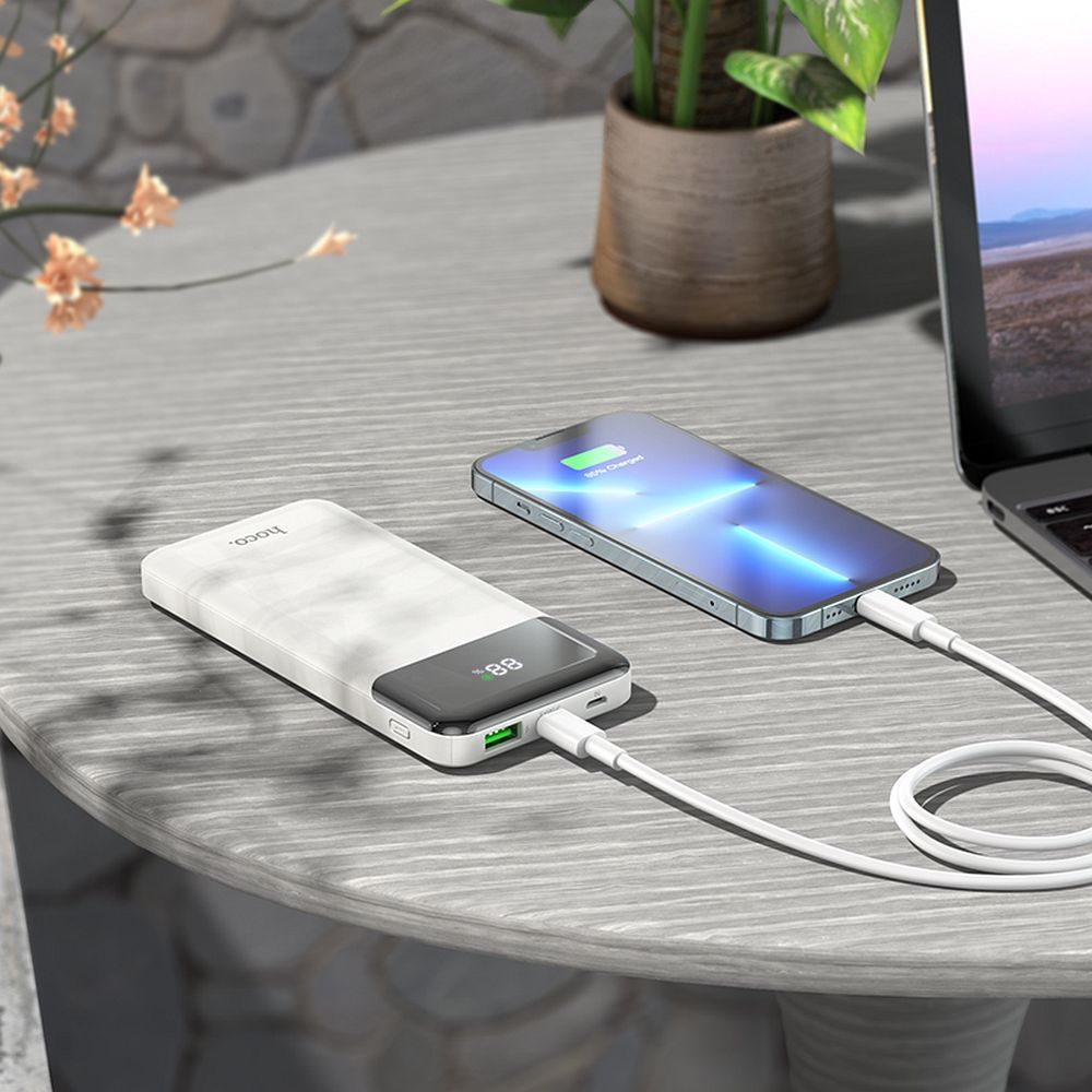 Externá batéria HOCO J102, 10000mAh, 20W, QC + PD, 1 x USB-A - 1 x USB-C, Biela