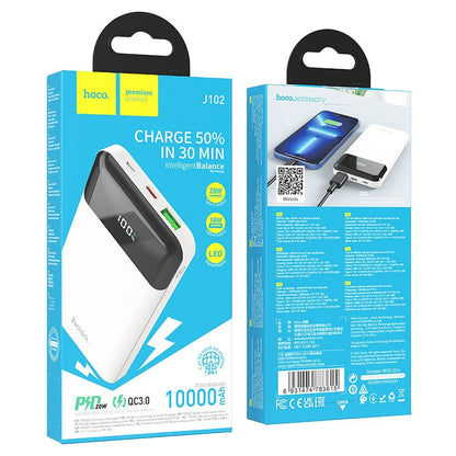 Externá batéria HOCO J102, 10000mAh, 20W, QC + PD, 1 x USB-A - 1 x USB-C, Biela