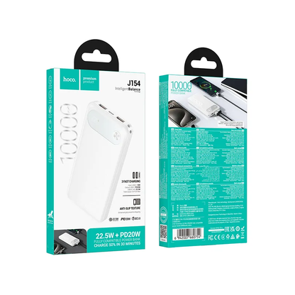Externá batéria HOCO J154, 10000mAh, 22,5W, QC + PD, 1 x USB-C - 2 x USB-A, biela