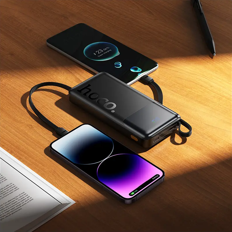 HOCO J156 Founder External Battery, 10000mAh, 22.5W, QC + PD, 1 x Lightning - 1 x microUSB - 1 x USB-A - 2 x USB-C, Black
