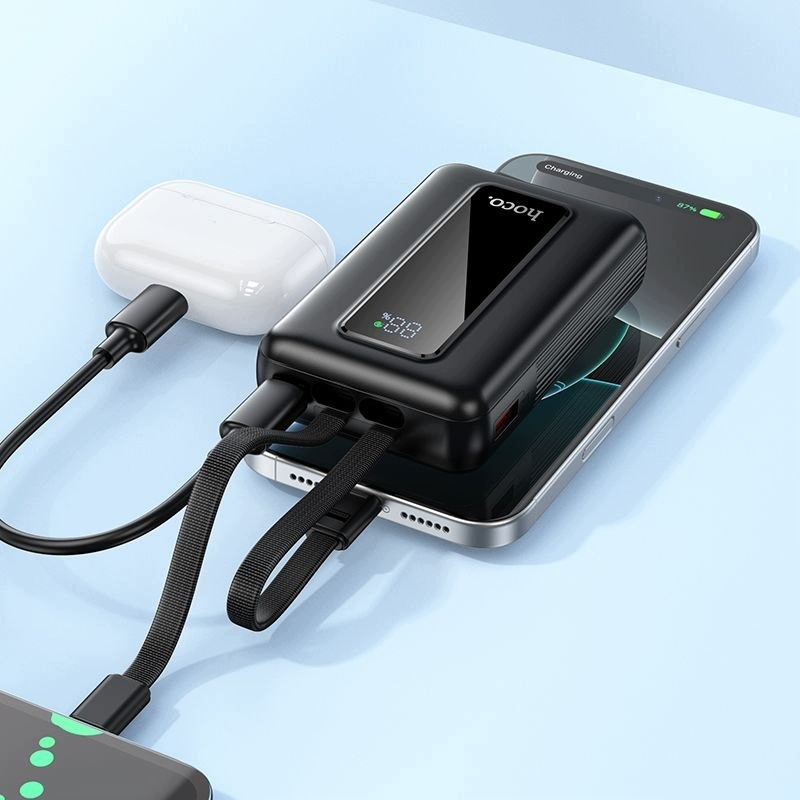 Externá batéria HOCO J162, 10000mAh, 22.5W, QC + PD, 1 x Lightning - 1 x USB-A - 2 x USB-C, Čierna