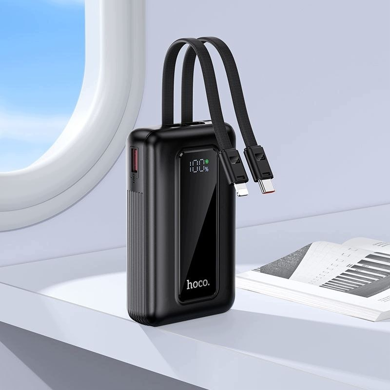 Externá batéria HOCO J162, 10000mAh, 22.5W, QC + PD, 1 x Lightning - 1 x USB-A - 2 x USB-C, Čierna