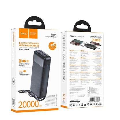 Powerbanka HOCO J163A, 20 000 mAh, 10 W, 1 × Lightning – 1 × microUSB – 1 × USB-C – 2 × USB-A, čierna