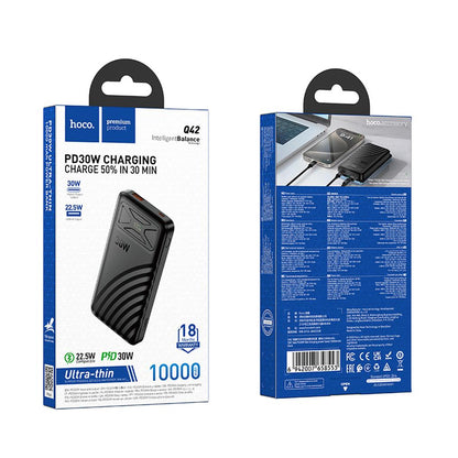 Externá batéria HOCO Q42, 10000 mAh, 30 W, QC + PD, 1 × USB-A – 1 × USB-C, čierna