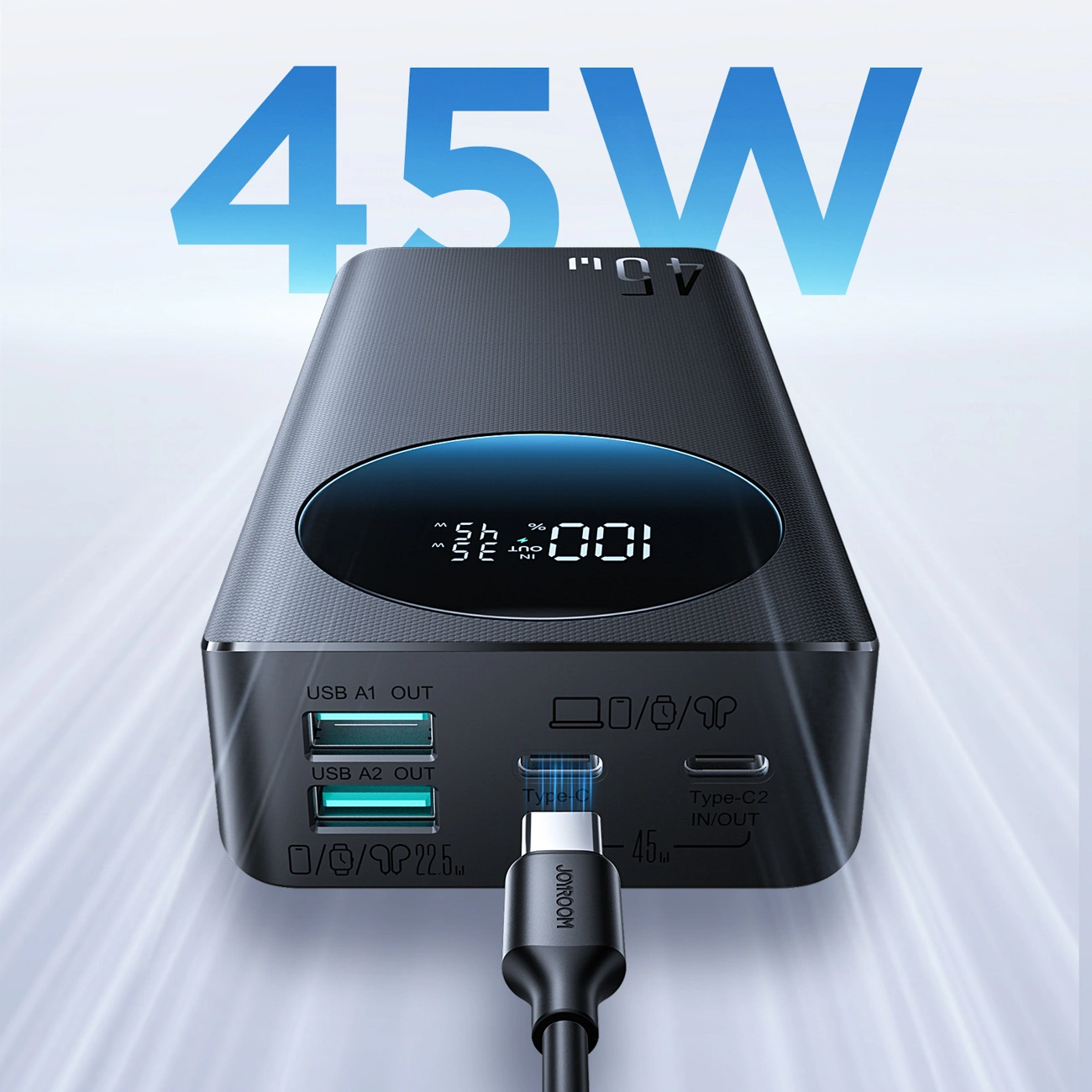 Externá batéria Joyroom JR-PBF02 Pro, 20000mAh, 45W, QC + PD, 2 x USB-A - 2 x USB-C, čierna