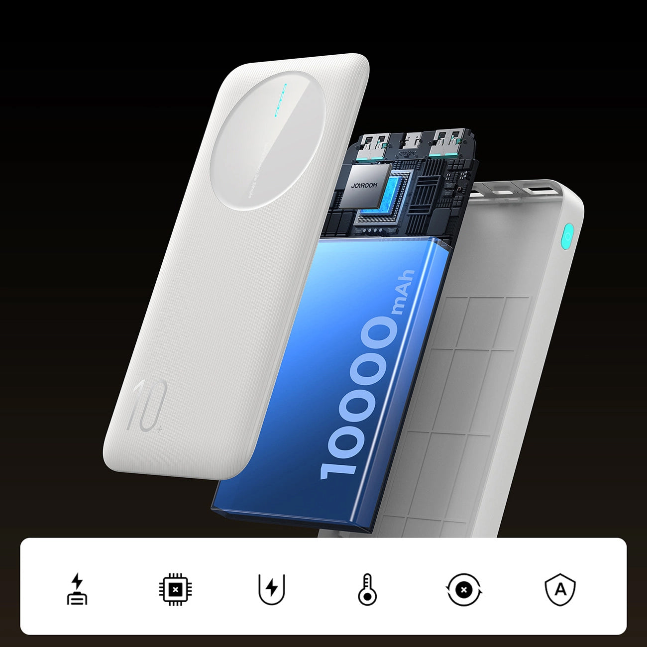Externá batéria Joyroom JR-PBF12, 10000mAh, 12W, 1 x USB-C - 2 x USB-A, Biela