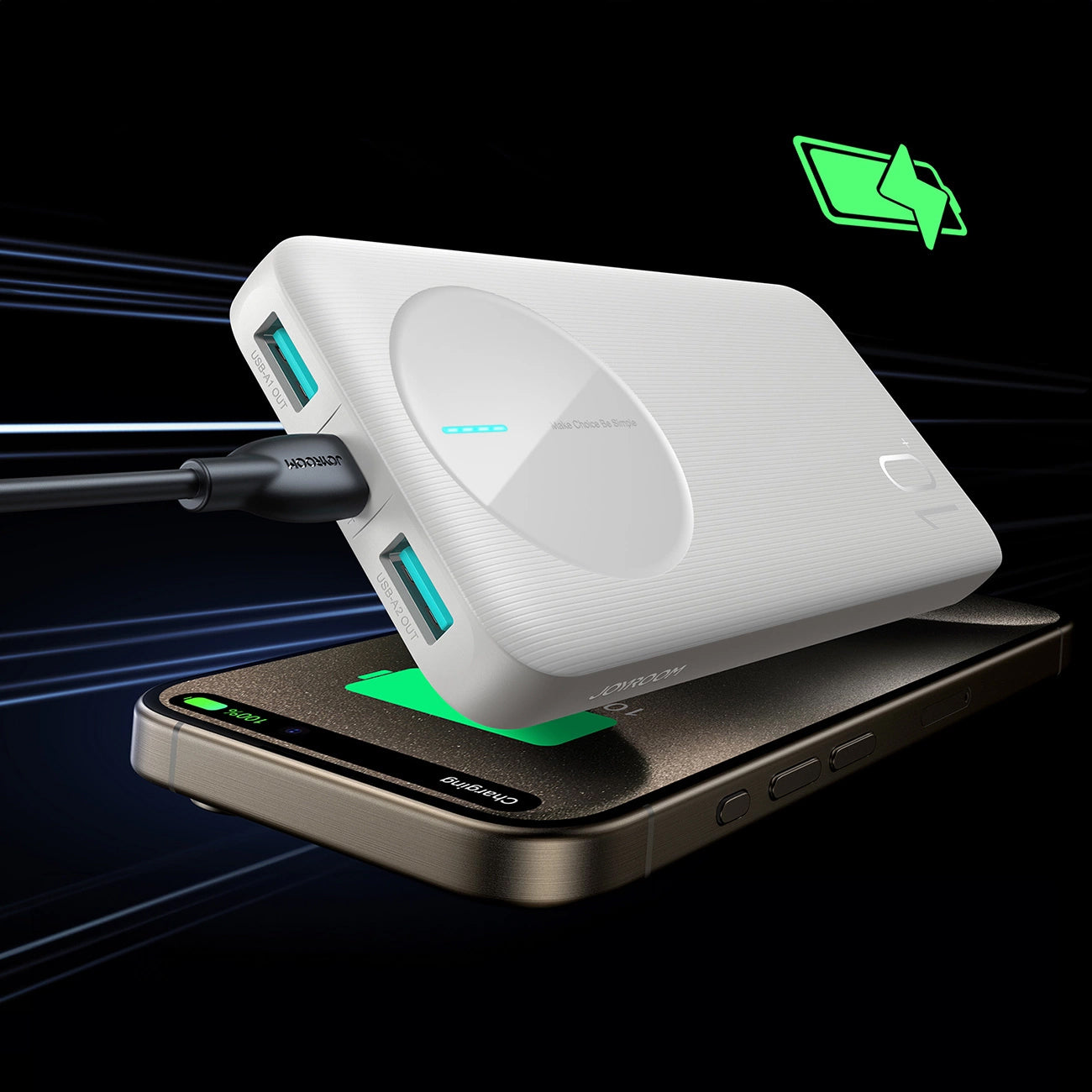 Externá batéria Joyroom JR-PBF12, 10000mAh, 12W, 1 x USB-C - 2 x USB-A, Biela