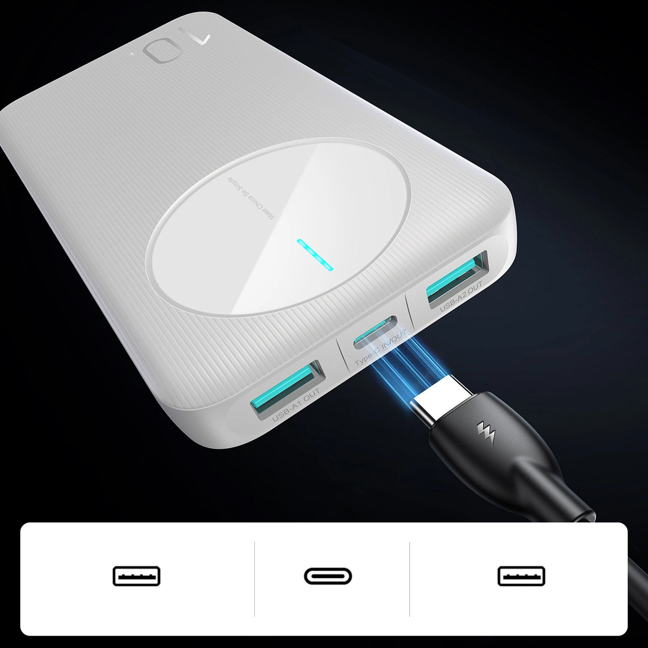 Externá batéria Joyroom JR-PBF12, 10000mAh, 12W, 1 x USB-C - 2 x USB-A, Biela