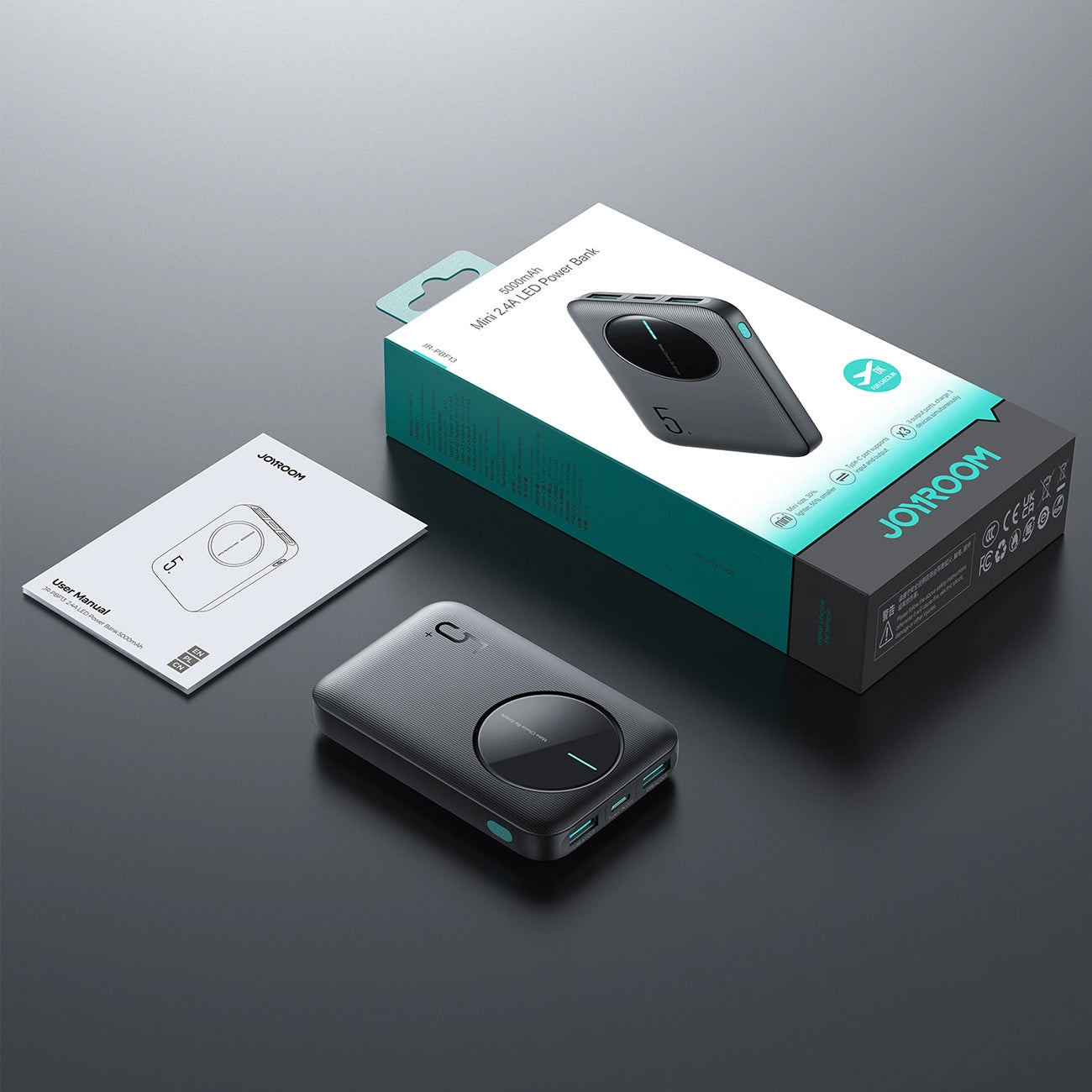 Externá batéria Joyroom JR-PBF13, 5000mAh, 12W, 1 x USB-C - 2 x USB-A, Čierna