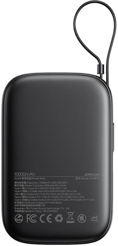 Externá batéria Joyroom JR-PBF17, 10000mAh, 22.5W, QC + PD, 1 x USB-A - 2 x USB-C, Čierna