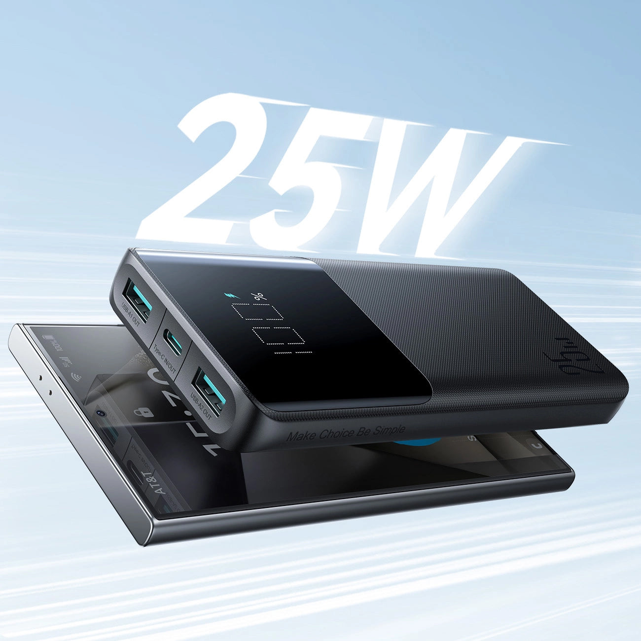 Externá batéria Joyroom JR-PBF20, 10000mAh, 25W, QC + PD, 1 x USB-C - 2 x USB-A, Čierna