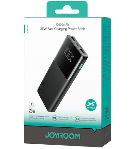 Externá batéria Joyroom JR-PBF20, 10000mAh, 25W, QC + PD, 1 x USB-C - 2 x USB-A, Čierna