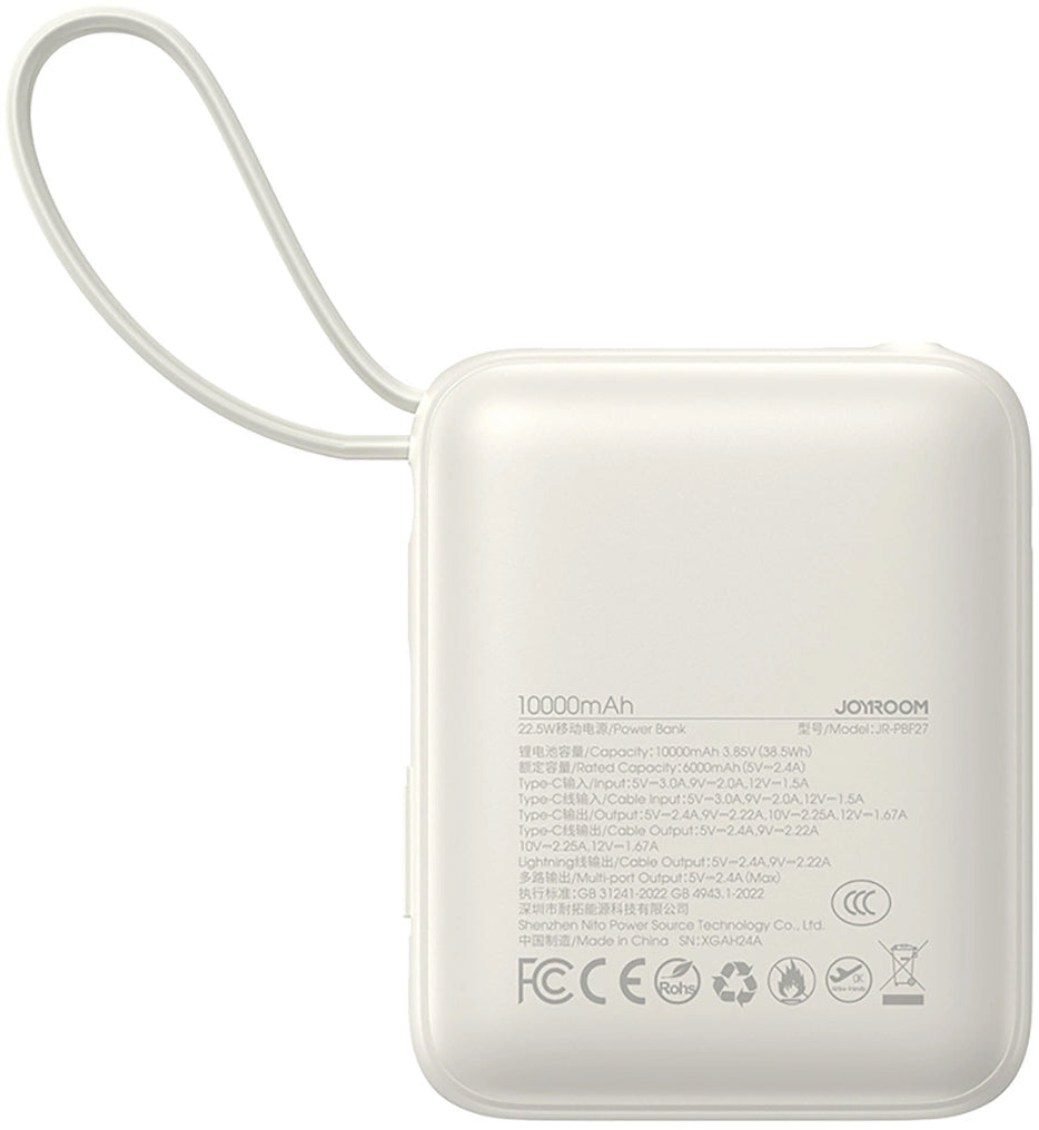 Externá batéria Joyroom JR-PBF27, 10000mAh, 22.5W, PD, 1 x Lightning - 2 x USB-C, Biela