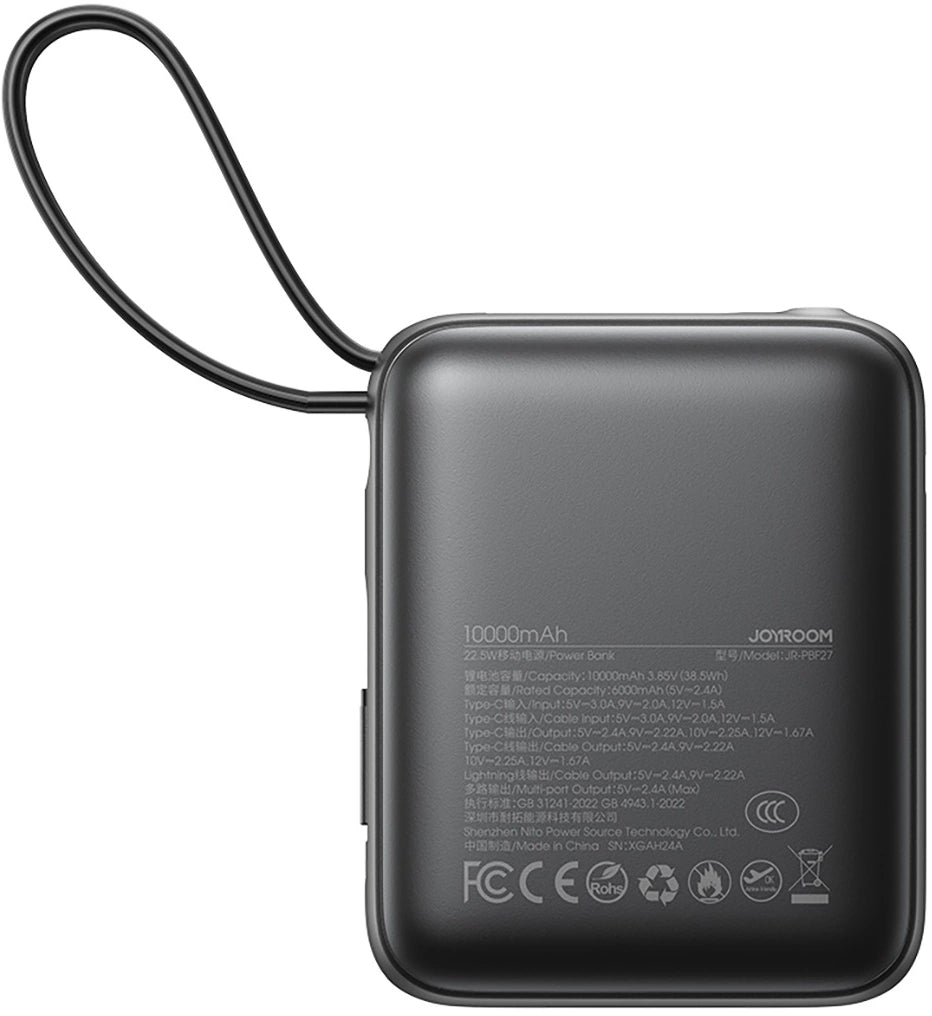 Externá batéria Joyroom JR-PBF27, 10000mAh, 22.5W, PD, 1 x Lightning - 2 x USB-C, Čierna