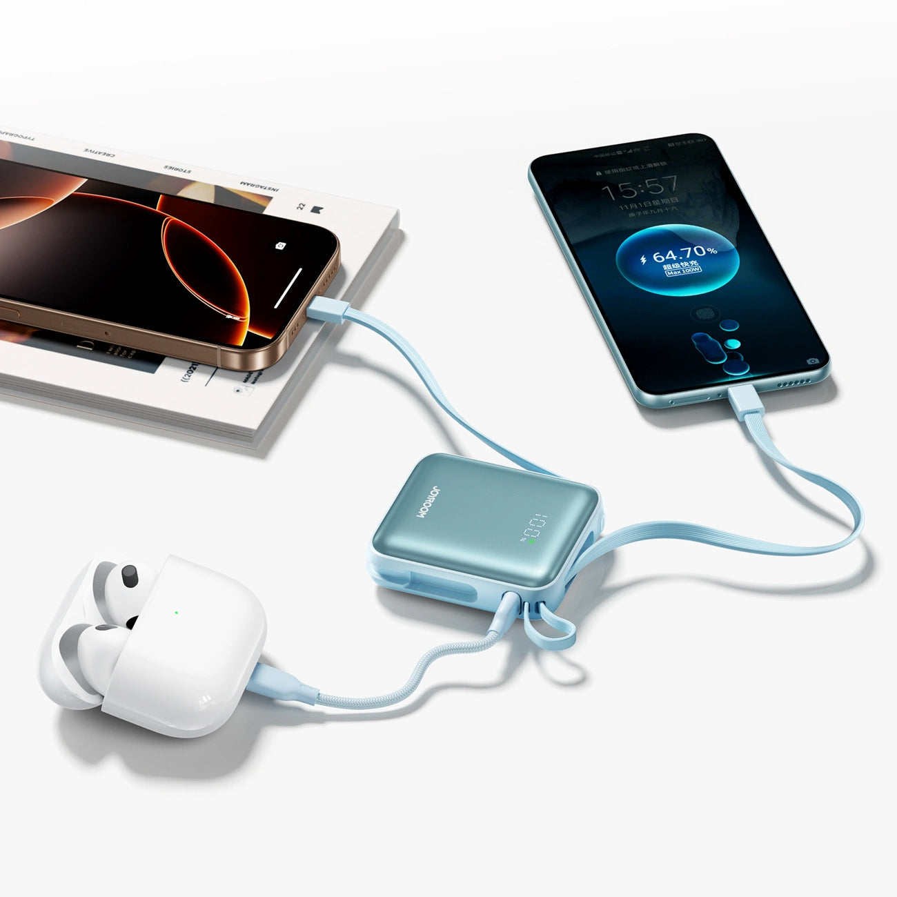 Externá batéria Joyroom JR-PBF27, 10000mAh, 22.5W, PD, 1 x Lightning - 2 x USB-C, Modrá
