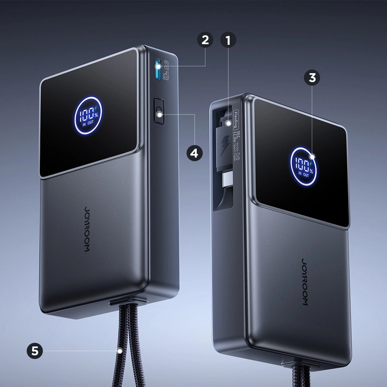 Externá batéria Joyroom JR-PR1, 10000mAh, 22.5W, PD, 2 x USB-C, Sivá