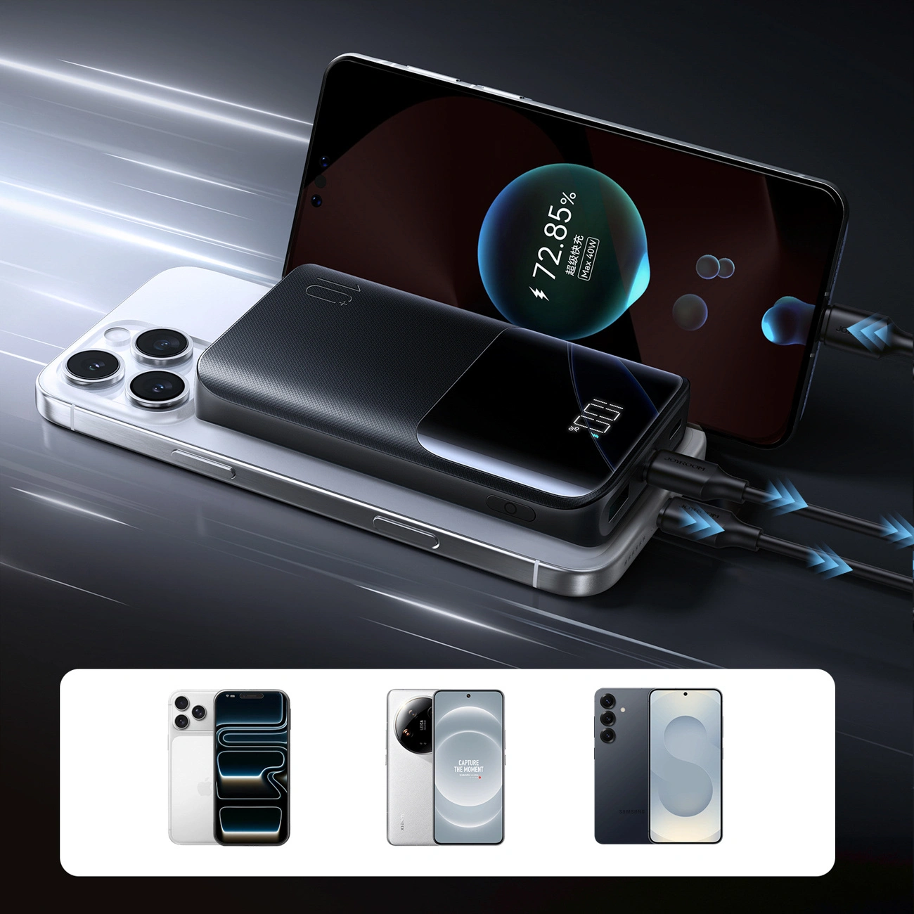Externá batéria Joyroom JR-QP191, 10000mAh, 22.5W, QC + PD, 1 x USB-A - 2 x USB-C, Čierna