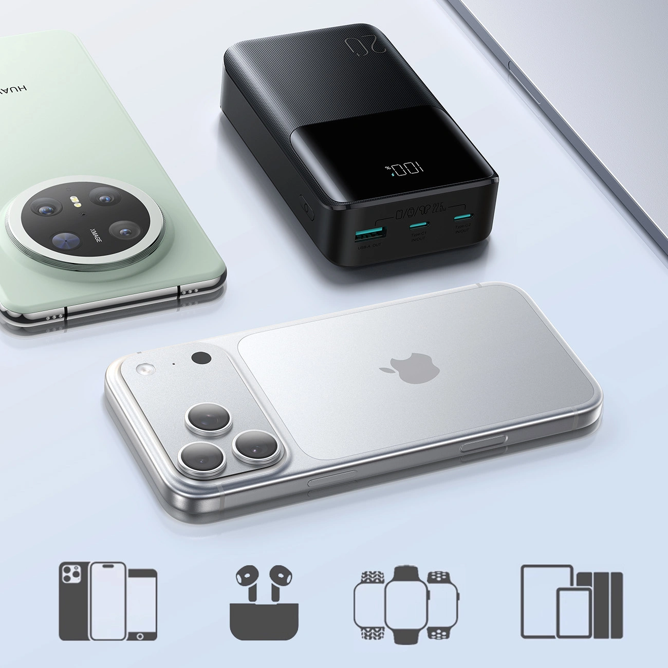 Externá batéria Joyroom JR-QP192, 20000mAh, 22.5W, QC + PD, 1 x USB-A - 2 x USB-C, Čierna