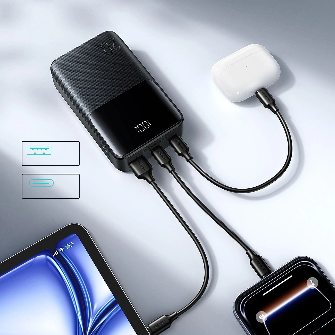 Externá batéria Joyroom JR-QP192, 20000mAh, 22.5W, QC + PD, 1 x USB-A - 2 x USB-C, Čierna