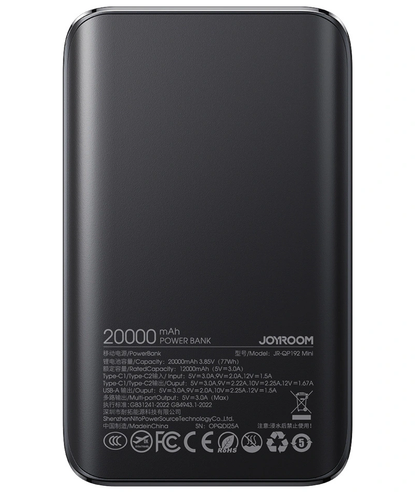 Externá batéria Joyroom JR-QP192, 20000mAh, 22.5W, QC + PD, 1 x USB-A - 2 x USB-C, Čierna