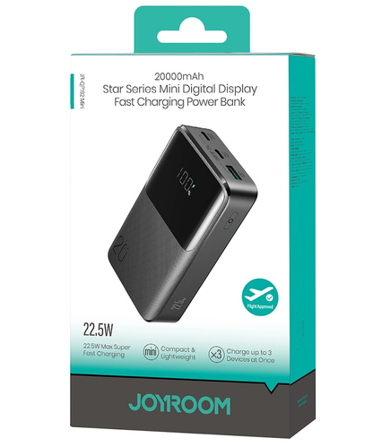 Externá batéria Joyroom JR-QP192, 20000mAh, 22.5W, QC + PD, 1 x USB-A - 2 x USB-C, Čierna