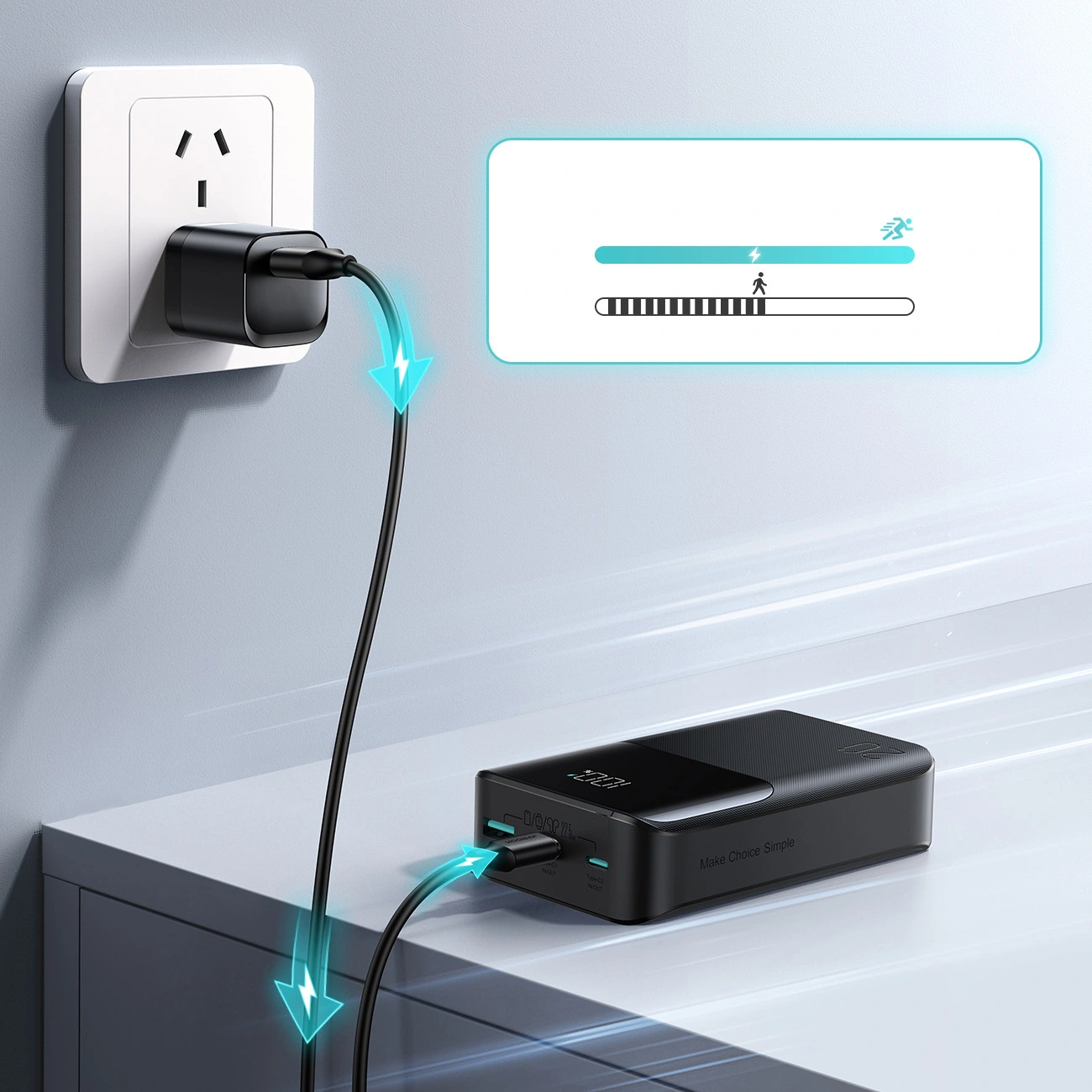 Externá batéria Joyroom JR-QP192, 20000mAh, 22.5W, QC + PD, 1 x USB-A - 2 x USB-C, Čierna