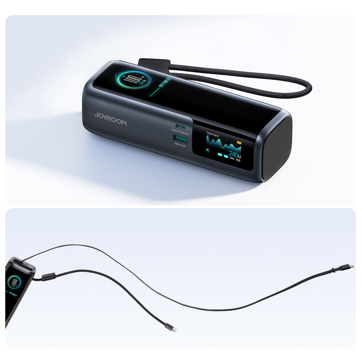 Externá batéria Joyroom PODIX PR70, 25000 mAh, 240 W, QC + PD, 1 × USB-A – 3 × USB-C, čierna