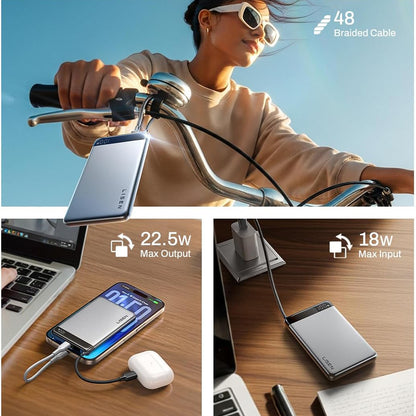 Externá batéria Lisen, 10000mAh, 22,5W, PD, 2 x USB-C, sivá