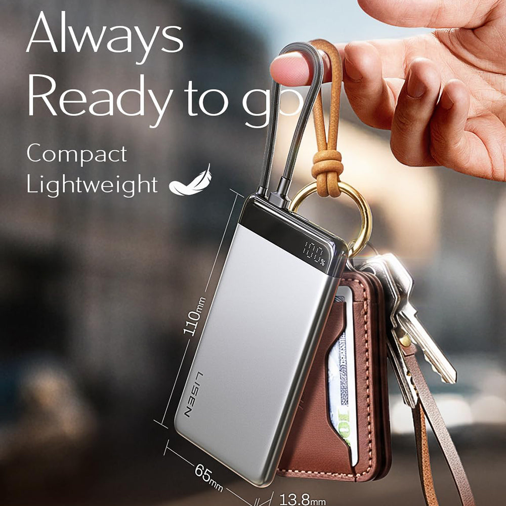 Externá batéria Lisen, 10000mAh, 22,5W, PD, 2 x USB-C, sivá