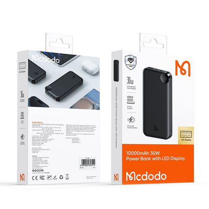 Externá batéria McDodo MC-3850 Display, 10000mAh, 30W, QC + PD, 1 x USB-A - 2 x USB-C, Čierna