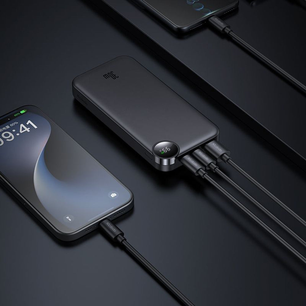 Externá batéria McDodo MC-3850 Display, 10000mAh, 30W, QC + PD, 1 x USB-A - 2 x USB-C, Čierna