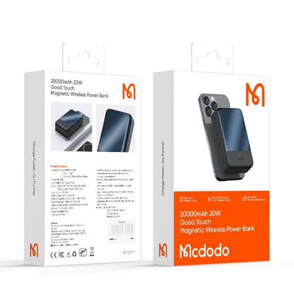 Bezdrôtová externá batéria McDodo MC-5021 Ambilight, 20000mAh, 20W, PD + FQI, 1 x QI - 1 x USB-C, Čierna