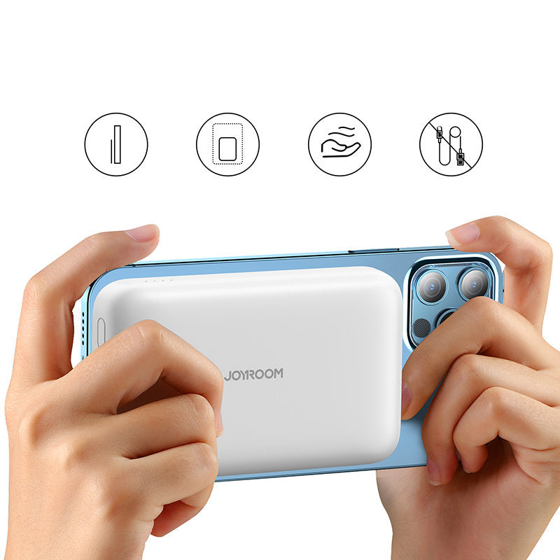 Externá bezdrôtová batéria Joyroom JR-W020, 10000mAh, 20W, QC + PD + FQI, 1 x QI - 1 x USB-A - 1 x USB-C, Biela