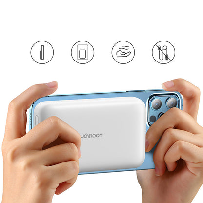 Externá bezdrôtová batéria Joyroom JR-W020, 10000mAh, 20W, QC + PD + FQI, 1 x QI - 1 x USB-A - 1 x USB-C, Biela