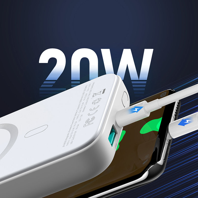 Externá bezdrôtová batéria Joyroom JR-W020, 10000mAh, 20W, QC + PD + FQI, 1 x QI - 1 x USB-A - 1 x USB-C, Biela
