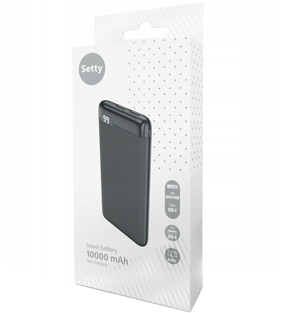 Setty SPBL-10 External Battery, 10000mAh, 10W, 2 x USB-A, Black