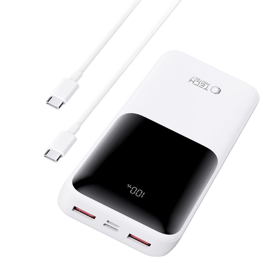 Externá batéria Tech-Protect PB02, 20000mAh, 22.5W, QC + PD, 1 x USB-C - 2 x USB-A, Biela