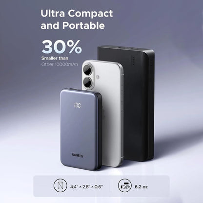 Externá batéria UGREEN 75131B, 10000mAh, 22.5W, QC + PD, 1 x USB-A - 1 x USB-C, Sivá