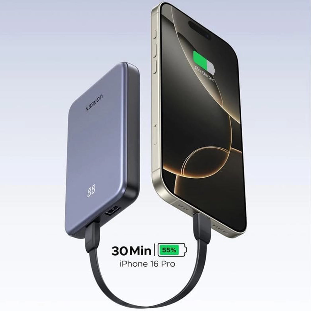 UGREEN 75131B External Battery, 10000mAh, 22.5W, QC + PD, 1 x USB-A - 1 x USB-C, Gray