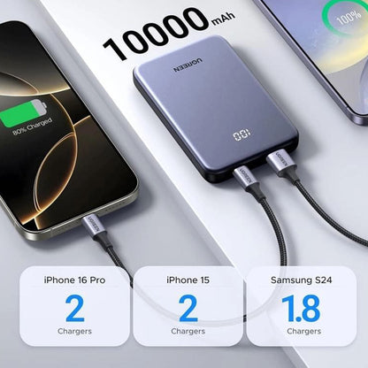 Externá batéria UGREEN 75131B, 10000mAh, 22.5W, QC + PD, 1 x USB-A - 1 x USB-C, Sivá