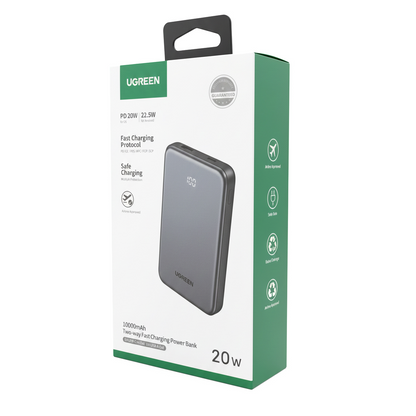 Externá batéria UGREEN 75131B, 10000mAh, 22.5W, QC + PD, 1 x USB-A - 1 x USB-C, Sivá